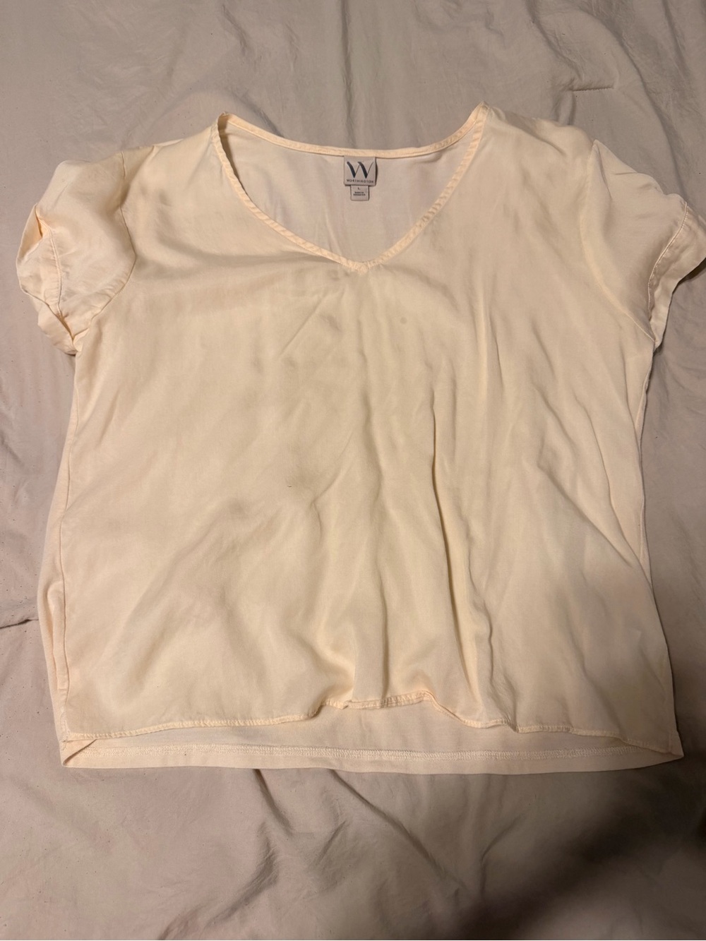 W by Worth Pale Cream Short Sleeve V-Neck Tee